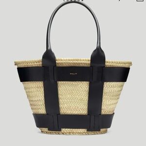 DeMellier Santorini Natural Basket and Smooth Black Leather Tote